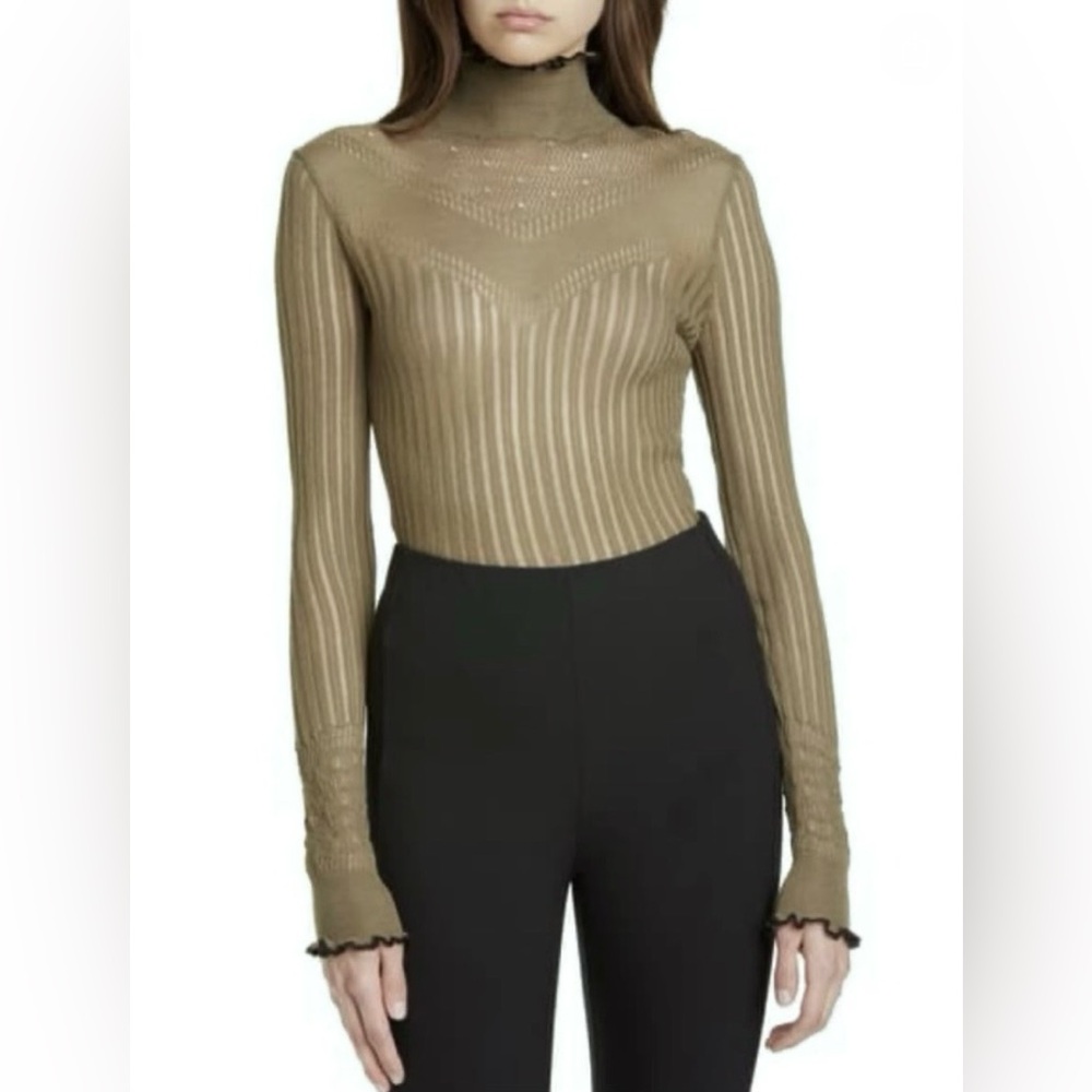 Rag & Bone Green Crochet Lace Long Sleeve Mock Neck